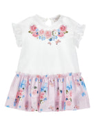 Abito per bambina Monnalisa bianco a fiori con ruches - Rubino Kids