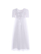 Abito per bambina Monnalisa bianco con applicazione fiori e paillettes - Rubino Kids