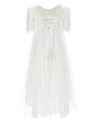 Abito per bambina Monnalisa bianco con applicazione fiori e paillettes - Rubino Kids