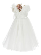 Abito per bambina Monnalisa bianco con applicazione fiori - Rubino Kids