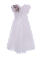 Abito per bambina Monnalisa bianco con applicazione fiori - Rubino Kids