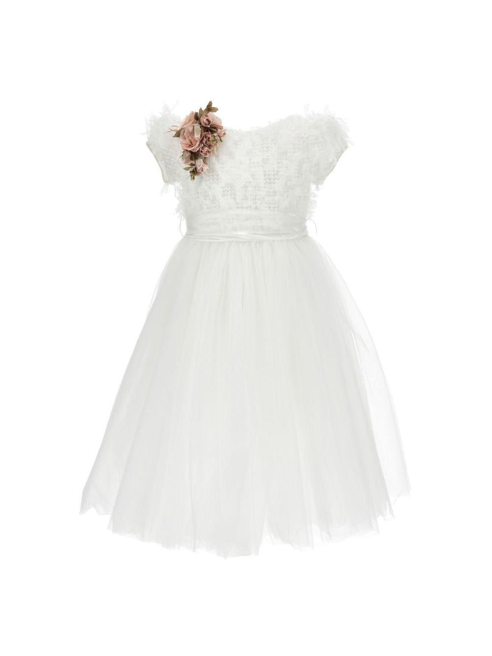 Abito per bambina Monnalisa bianco con applicazione fiori - Rubino Kids