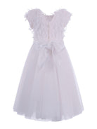 Abito per bambina Monnalisa bianco con applicazione fiori - Rubino Kids