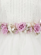 Abito per bambina Monnalisa bianco con applicazione floreale - Rubino Kids