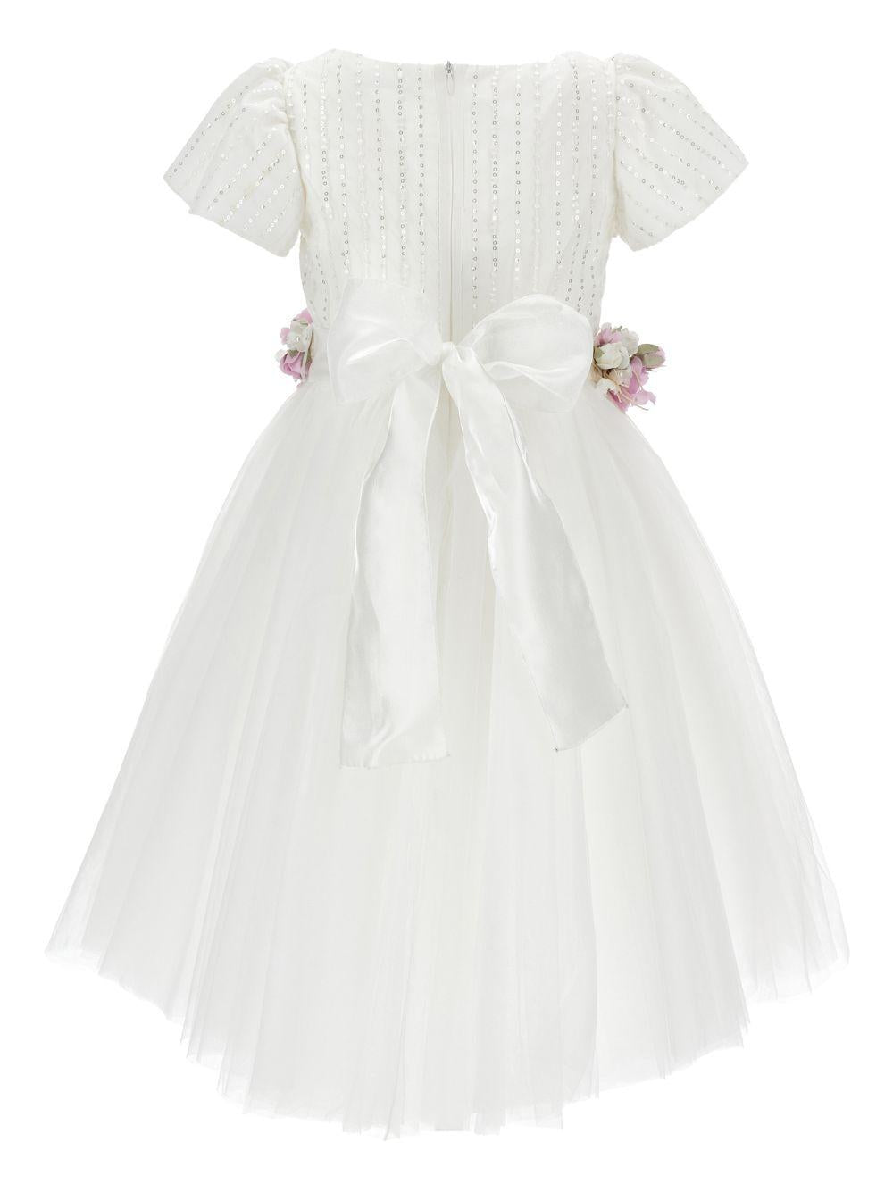 Abito per bambina Monnalisa bianco con applicazione floreale - Rubino Kids