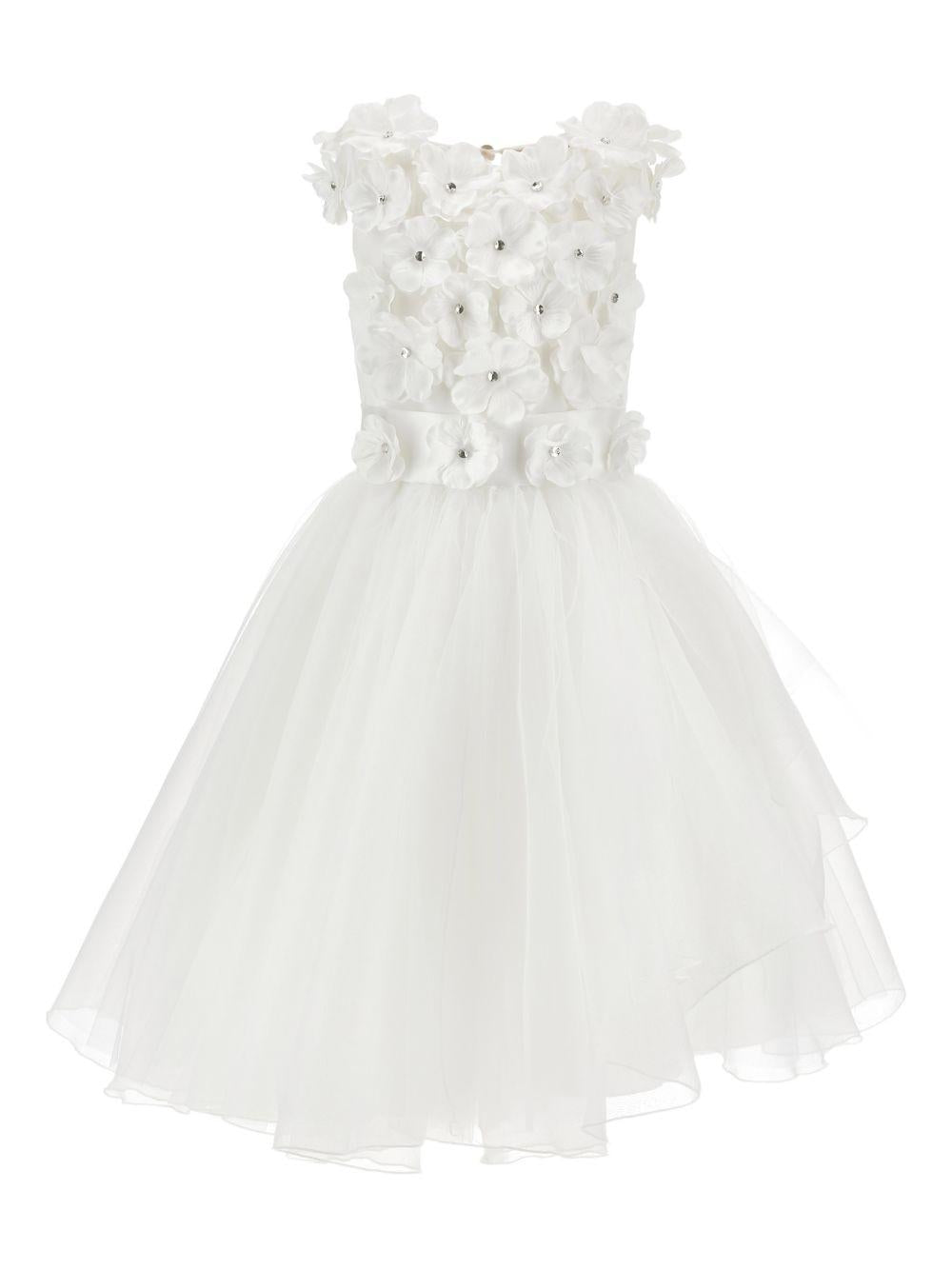 Abito per bambina Monnalisa bianco con dettaglio a fiori - Rubino Kids