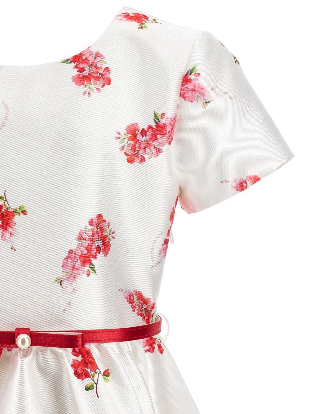 Abito per bambina Monnalisa bianco con motivo a fiori con cintura - Rubino Kids