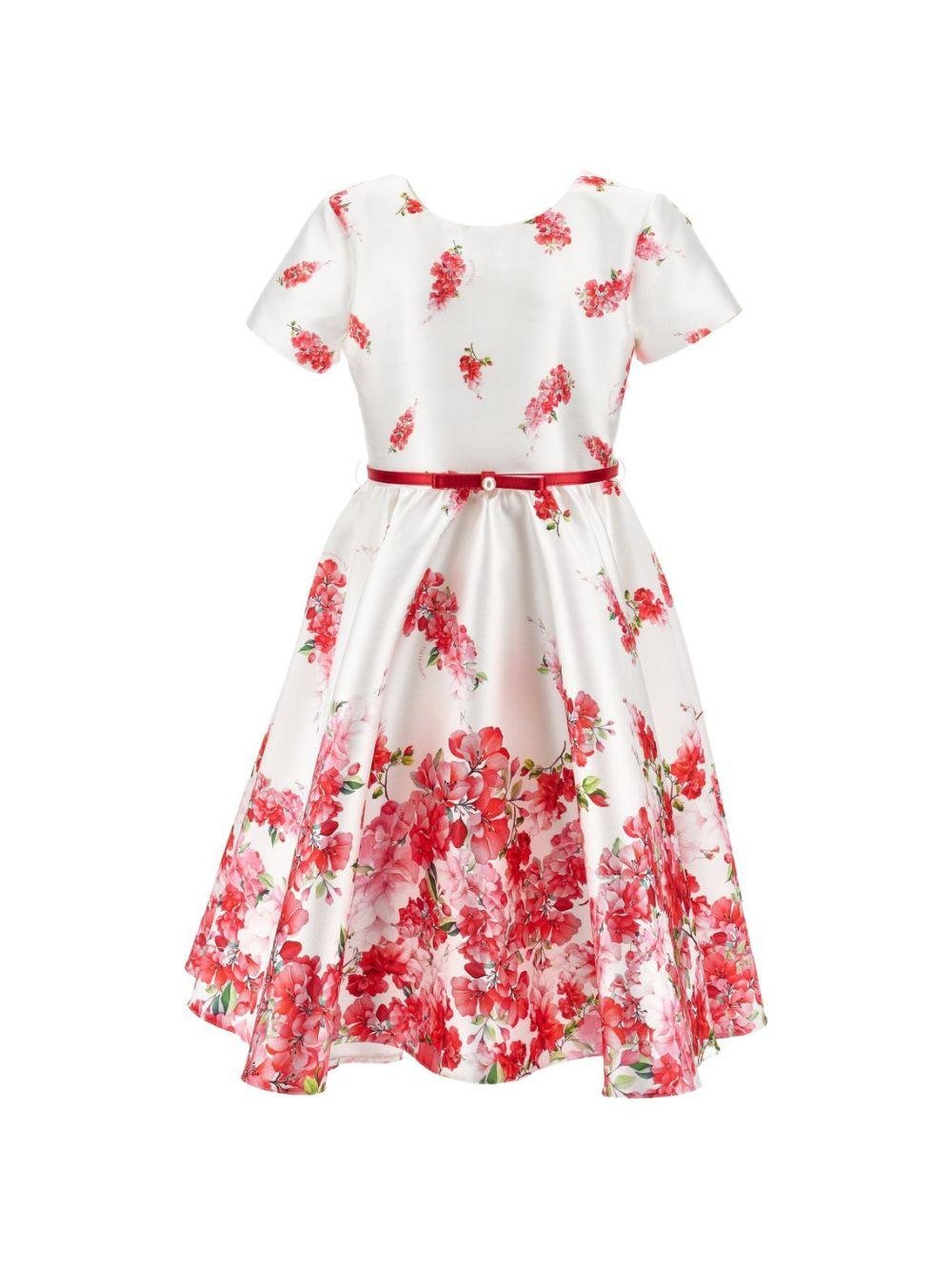 Abito per bambina Monnalisa bianco con motivo a fiori con cintura - Rubino Kids