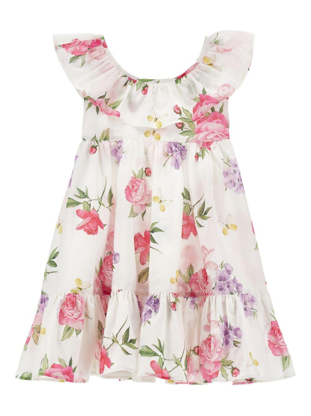 Abito per bambina Monnalisa bianco con motivo a fiori - Rubino Kids