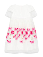 Abito per bambina Monnalisa bianco con ricamo a fiori con inserti in tulle - Rubino Kids