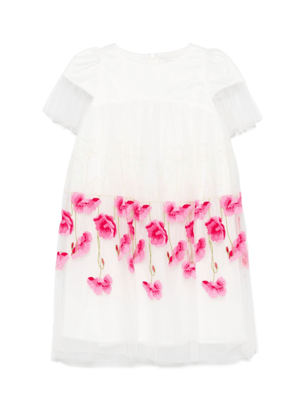 Abito per bambina Monnalisa bianco con ricamo a fiori con inserti in tulle - Rubino Kids
