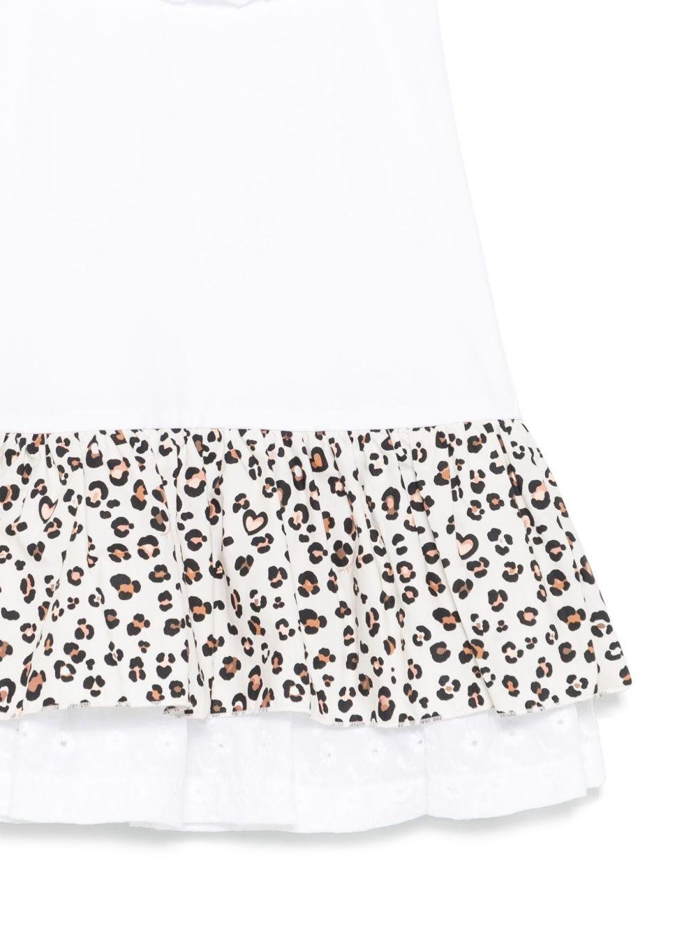 Abito per bambina Monnalisa bianco con ruches e dettaglio leopardato - Rubino Kids