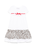 Abito per bambina Monnalisa bianco con ruches e dettaglio leopardato - Rubino Kids