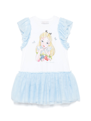 Abito per bambina Monnalisa bianco con stampa Alice x Disney