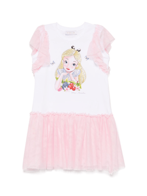 Monnalisa white dress for girls with Alice x Disney print