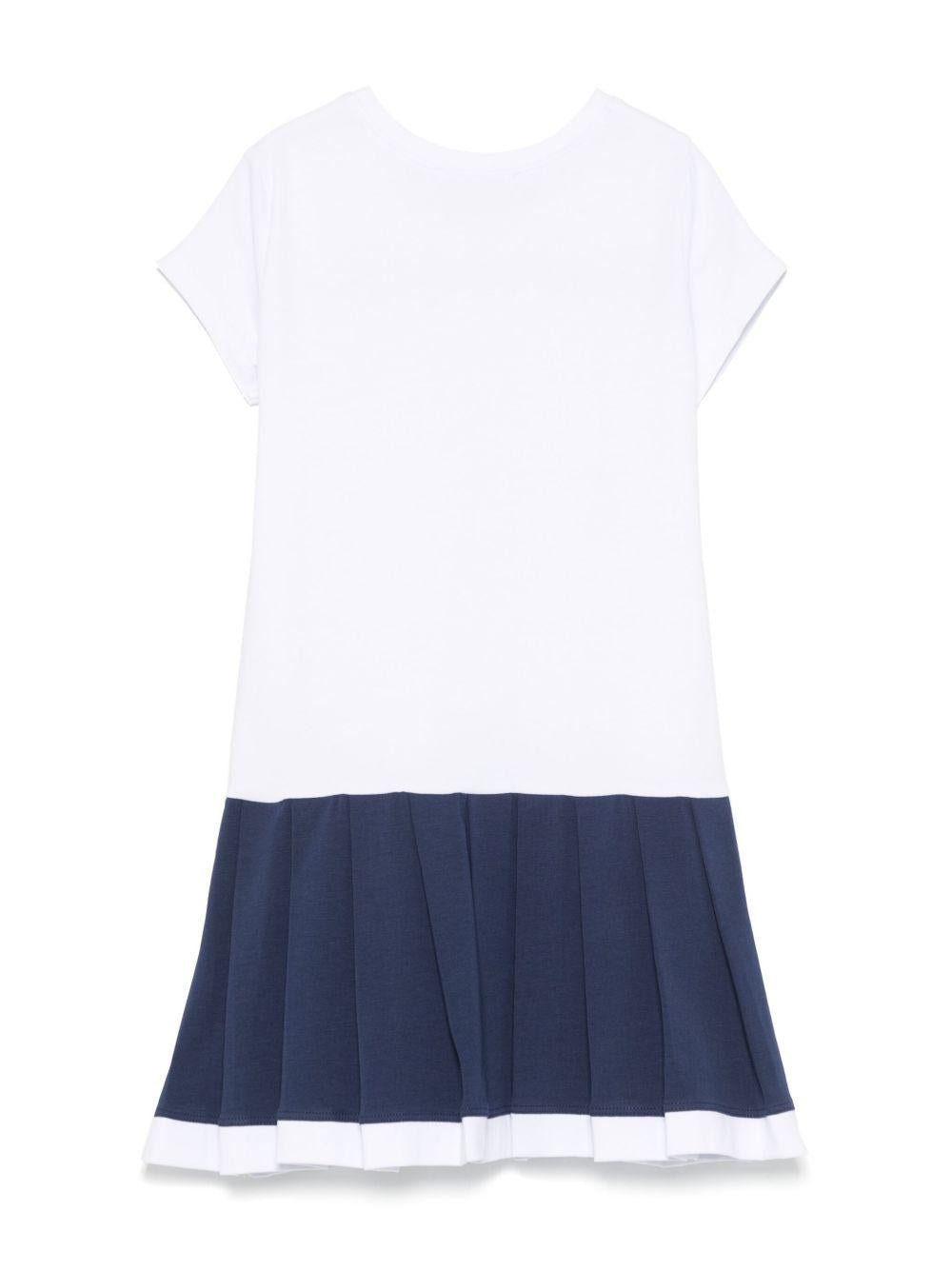 Abito per bambina Monnalisa bianco con stampa grafica e decorazione con strass - Rubino Kids