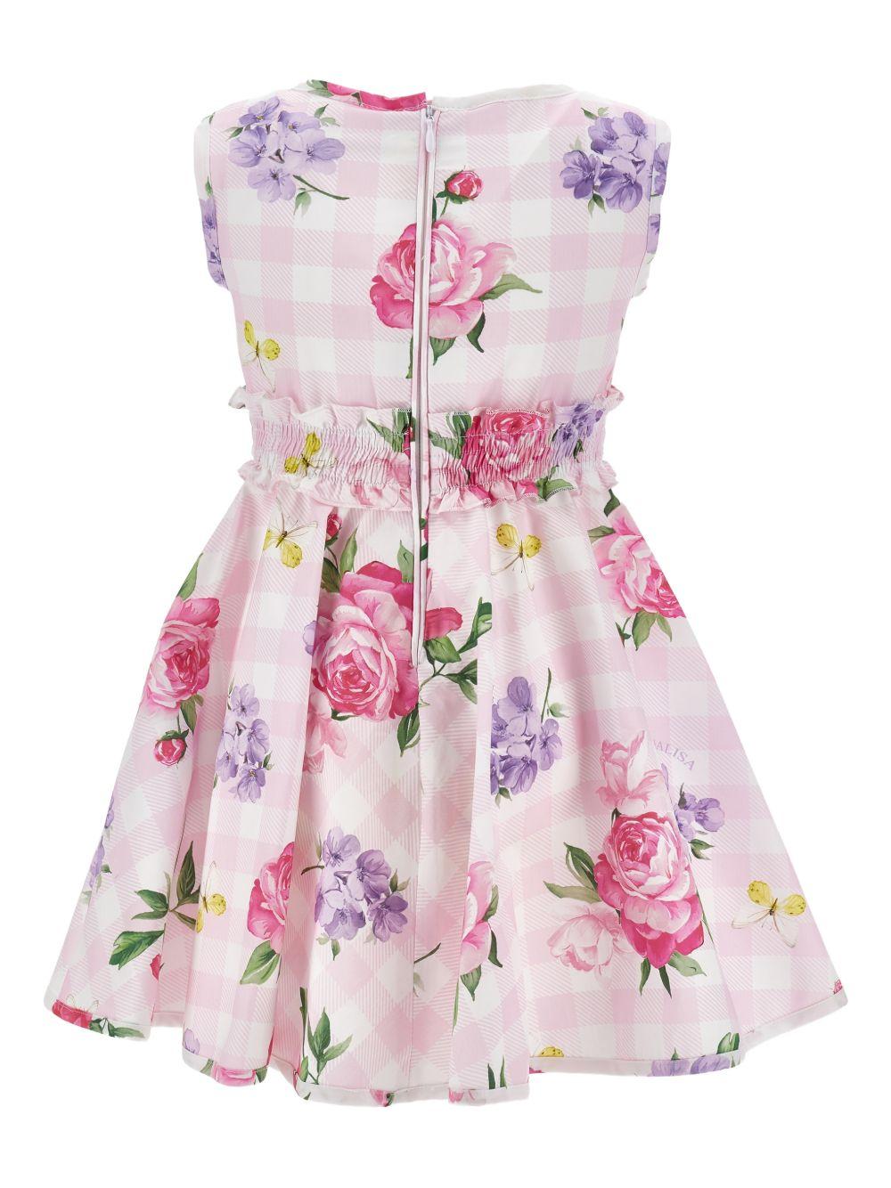 Abito per bambina Monnalisa bianco e rosa con motivo a quadretti - Rubino Kids