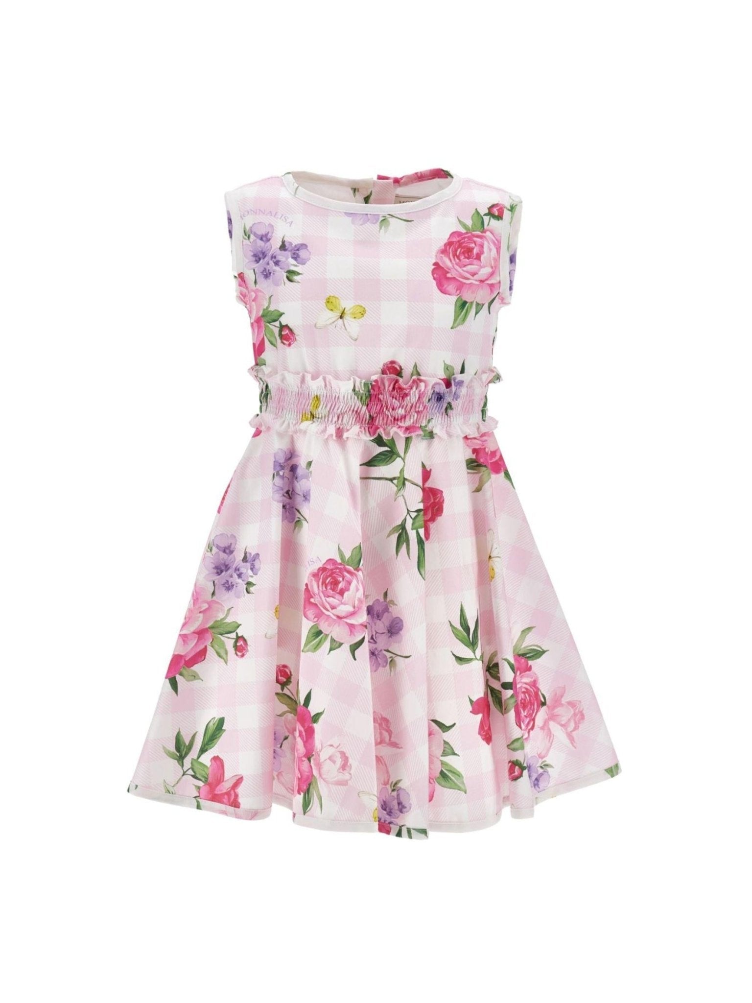 Abito per bambina Monnalisa bianco e rosa con motivo a quadretti - Rubino Kids