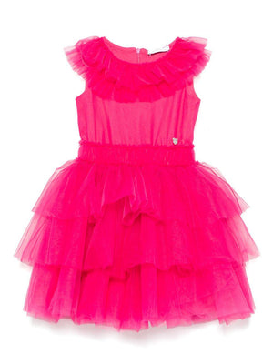 Monnalisa fuchsia dress for girls with tulle inserts