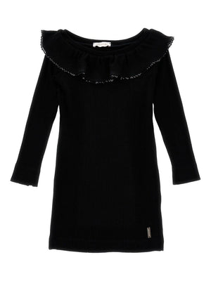 Monnalisa black dress for girls with ruffled details