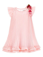Abito per bambina Monnalisa rosa con applicazione a fiori - Rubino Kids