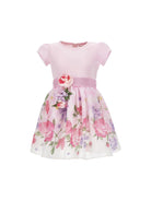 Abito per bambina Monnalisa rosa con applicazione a fiori - Rubino Kids