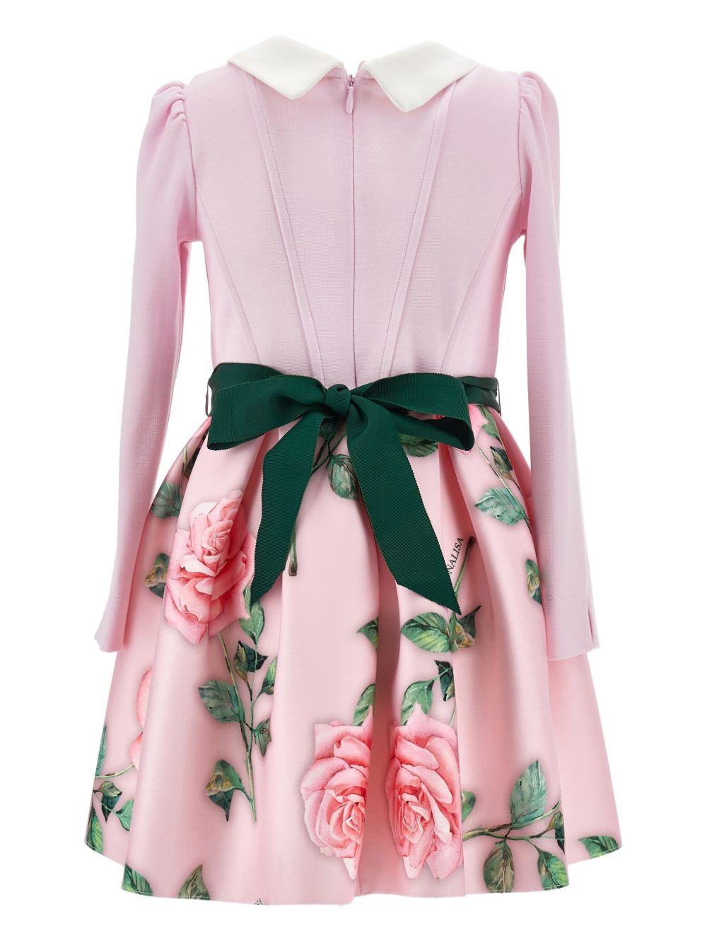 Abito per bambina Monnalisa rosa con decorazione a fiori - Rubino Kids