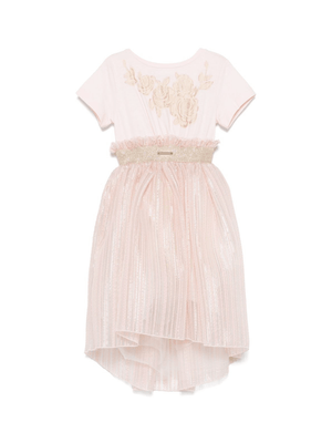 Monnalisa pink dress for girls with ruffles and lurex details