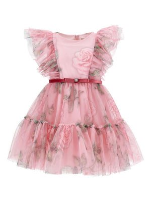 Monnalisa pink dress for girls with ruffles