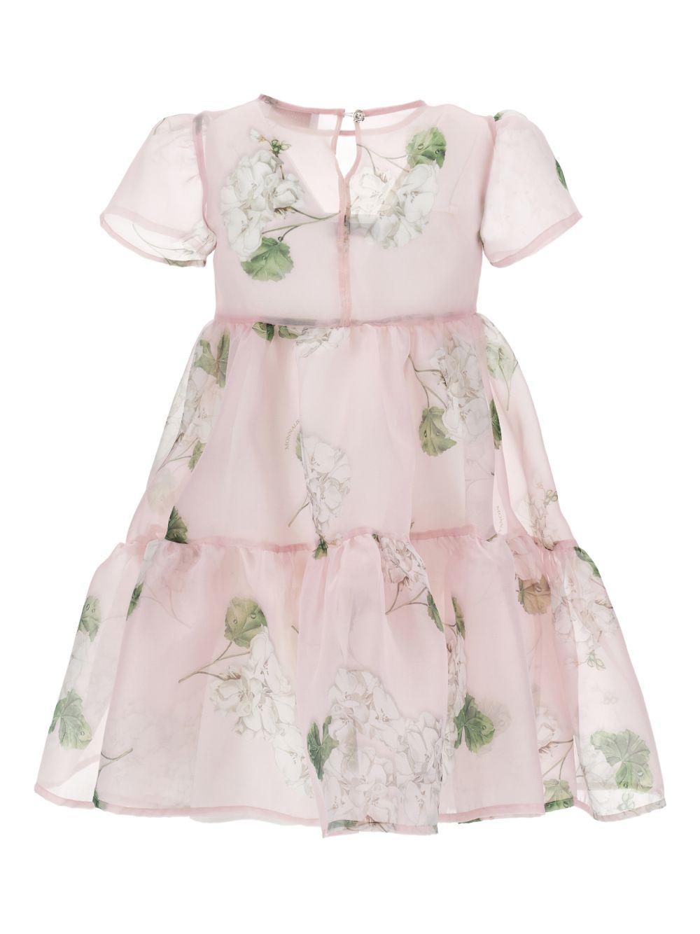 Abito per bambina Monnalisa rosa con stampa a fiori - Rubino Kids