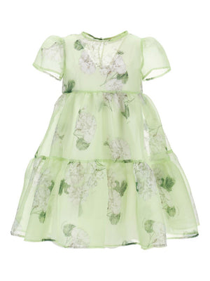 Monnalisa green dress for girls with floral print