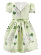 Abito per bambina Monnalisa verde con stampa grafica a fiori con cintura - Rubino Kids