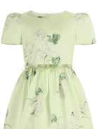 Abito per bambina Monnalisa verde con stampa grafica a fiori con cintura - Rubino Kids