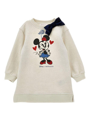 Monnalisa x Disney white dress for girls with Minnie Mouse print