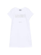 Abito per bambina Moschino Kids bianco con logo in strass - Rubino Kids