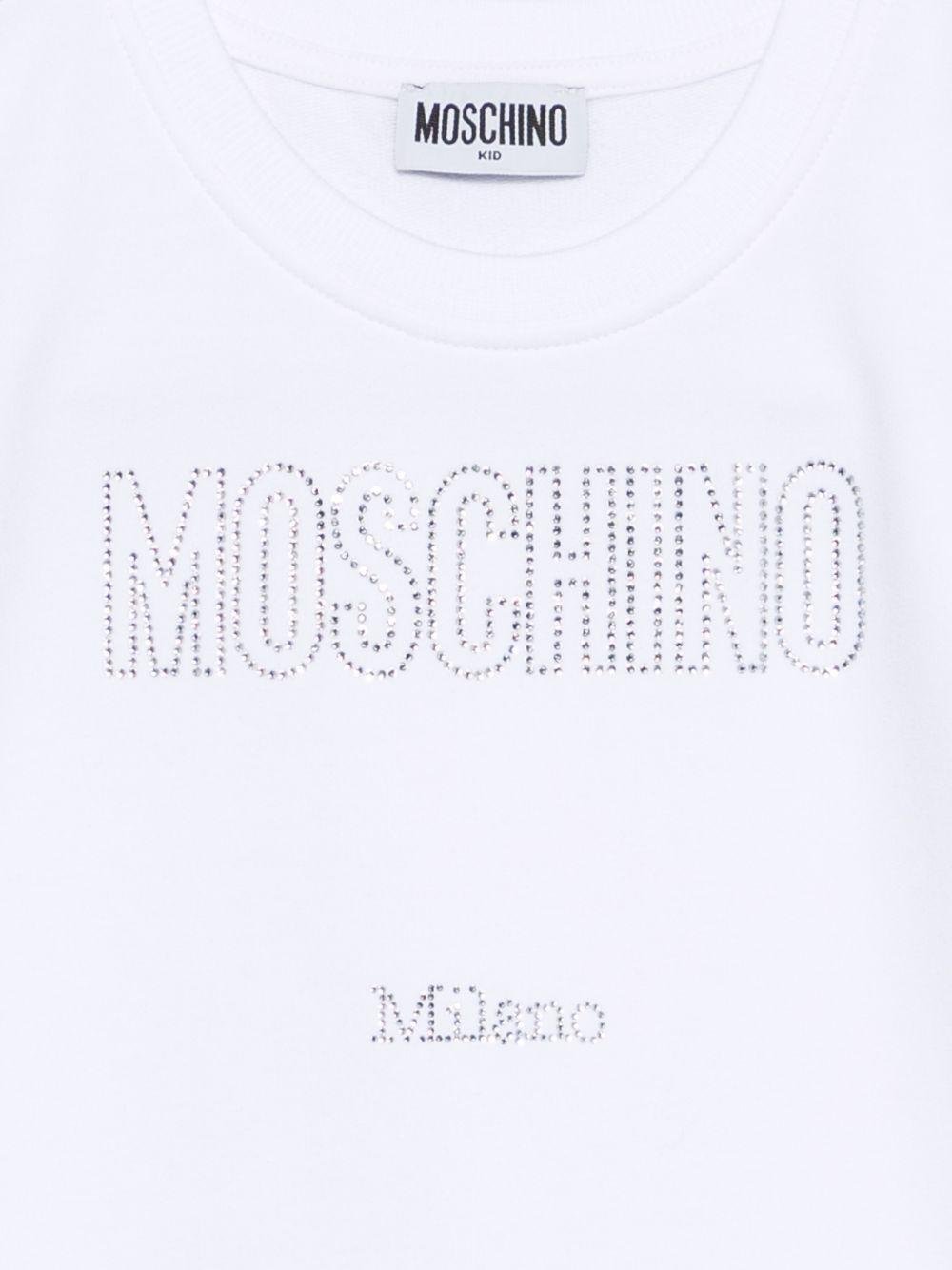 Abito per bambina Moschino Kids bianco con logo in strass - Rubino Kids