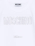 Abito per bambina Moschino Kids bianco con logo in strass - Rubino Kids