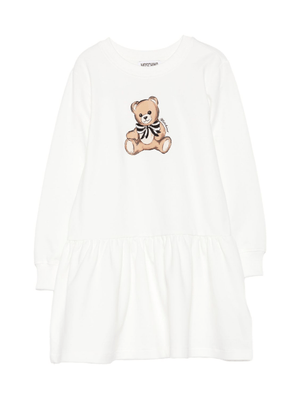 Moschino Kids white dress for girls with Teddy Bear print