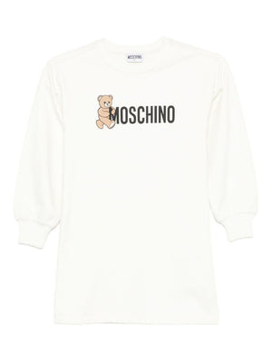 Moschino Kids white dress for girls with Teddy Bear print