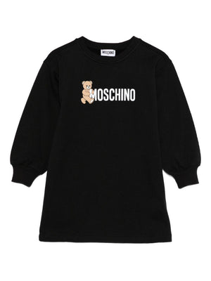 Moschino Kids black dress for girls with Teddy Bear print