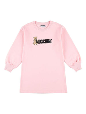 Moschino Kids pink dress for girls with Teddy logo