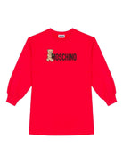 Abito per bambina Moschino Kids rosso a maniche lunghe con logo - Rubino Kids
