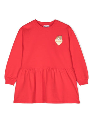 Moschino Kids red dress for girls with Teddy Bear print