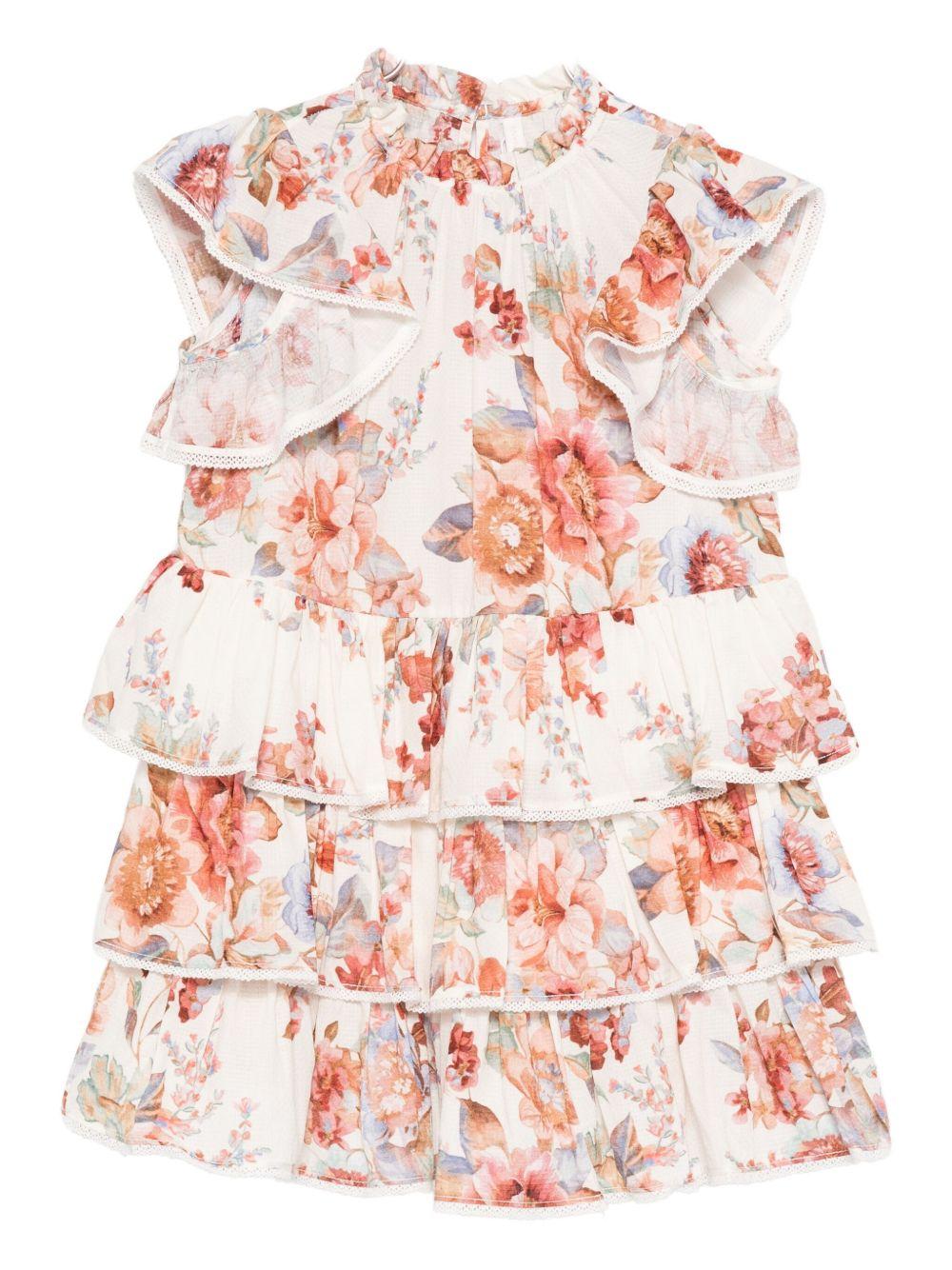 Abito per bambina Zimmermann Kids Awaken bianco a balze con volant - Rubino Kids