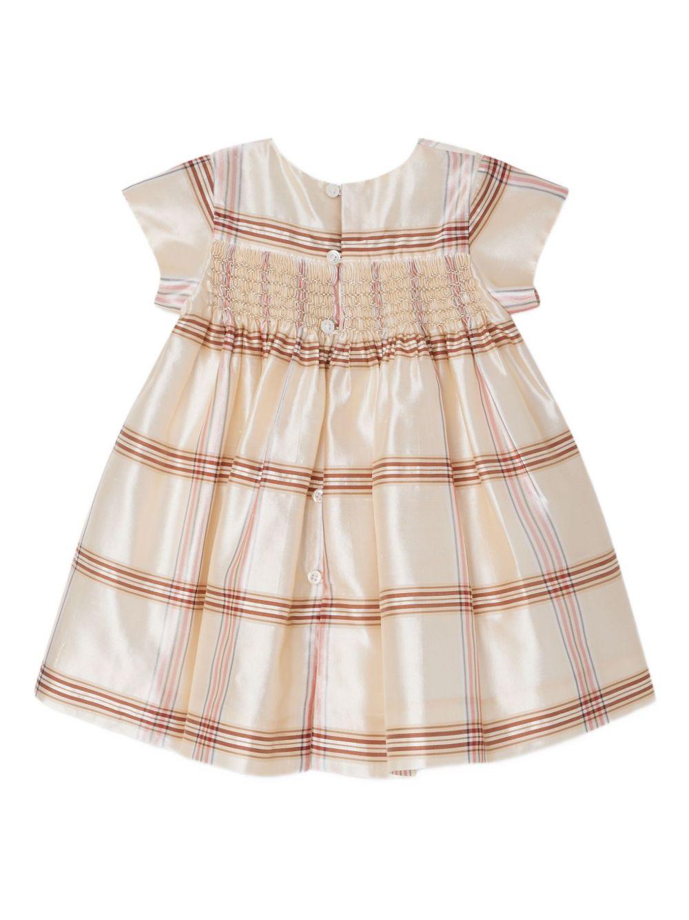 Abito per neonata Bonpoint beige con motivo a quadri e dettagli plissettati - Rubino Kids