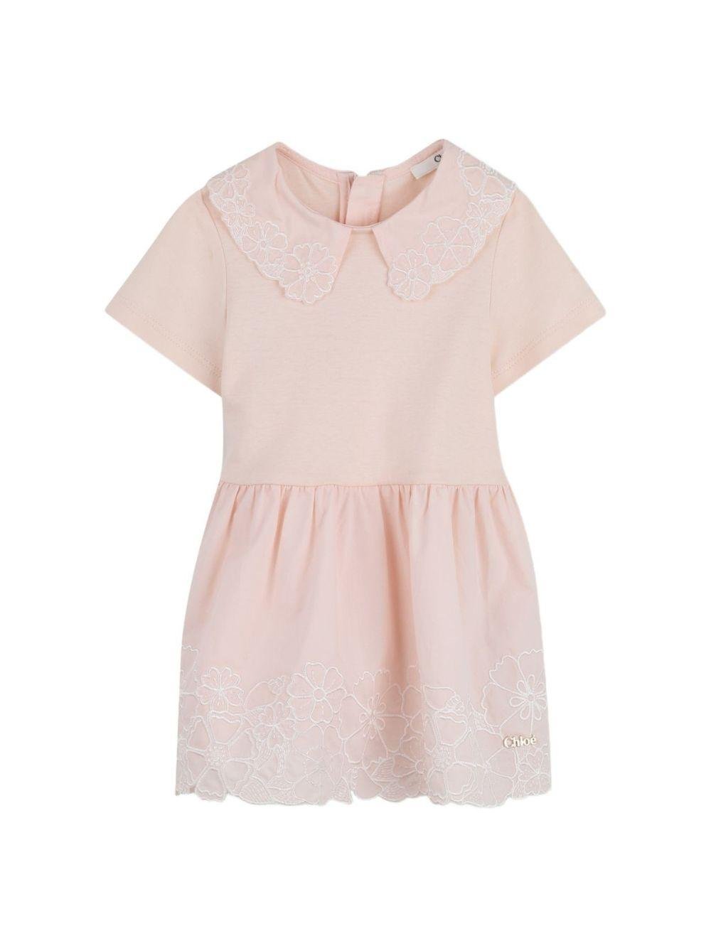Abito per neonata Chloé Kids rosa con colletto alla Peter Pan - Rubino Kids