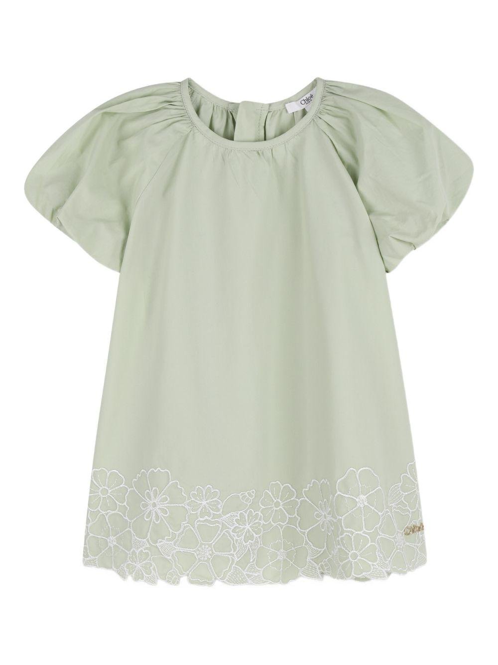 Abito per neonata Chloé Kids verde con ricamo a fiori - Rubino Kids