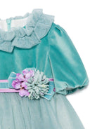 Abito per neonata Colorichiari azzurro a fiori con dettagli glitter - Rubino Kids