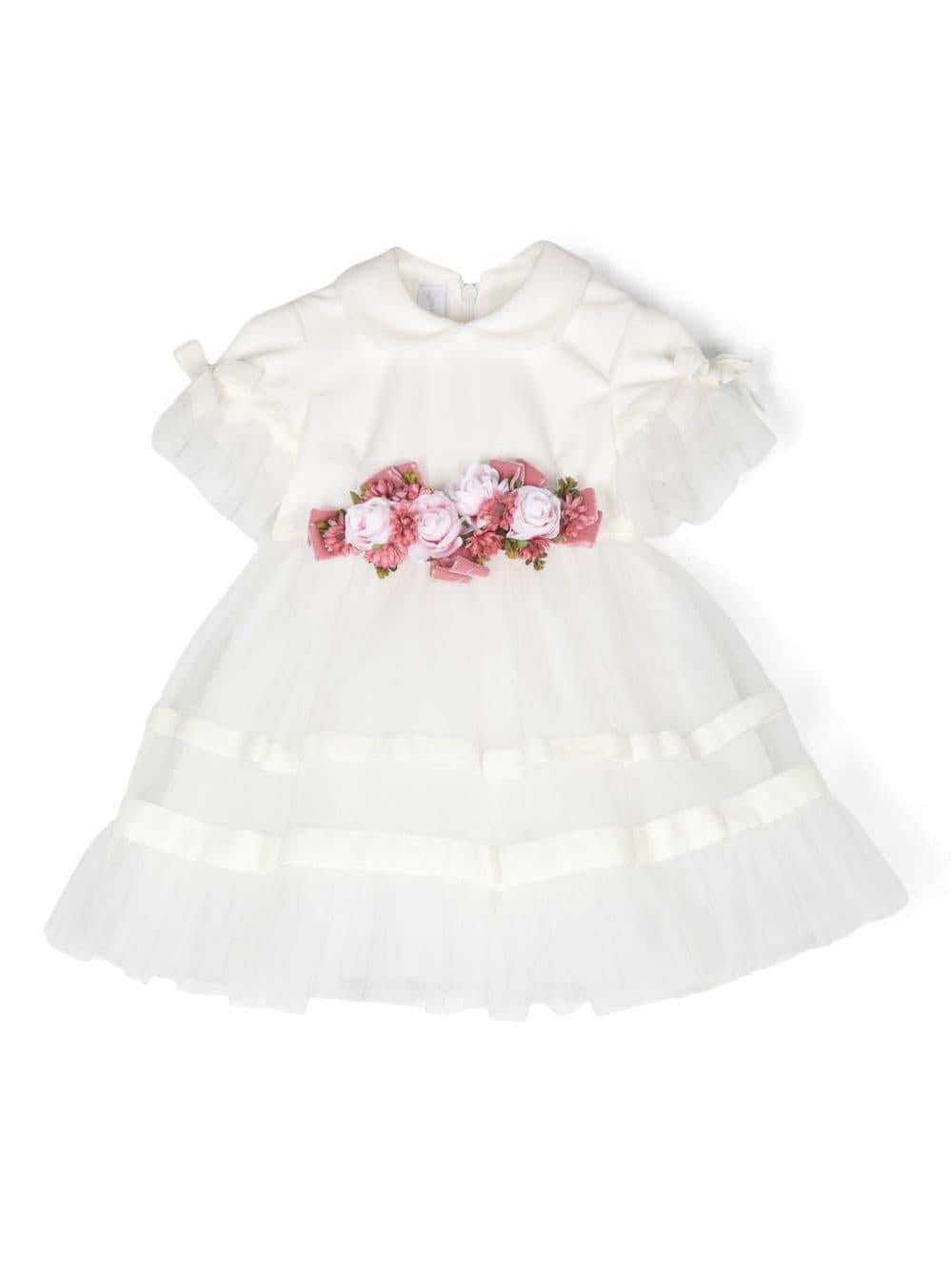Abito per neonata Colorichiari bianco con applicazione a fiori - Rubino Kids