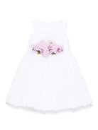 Abito per neonata Colorichiari bianco con arricciatura e applicazione a fiori - Rubino Kids